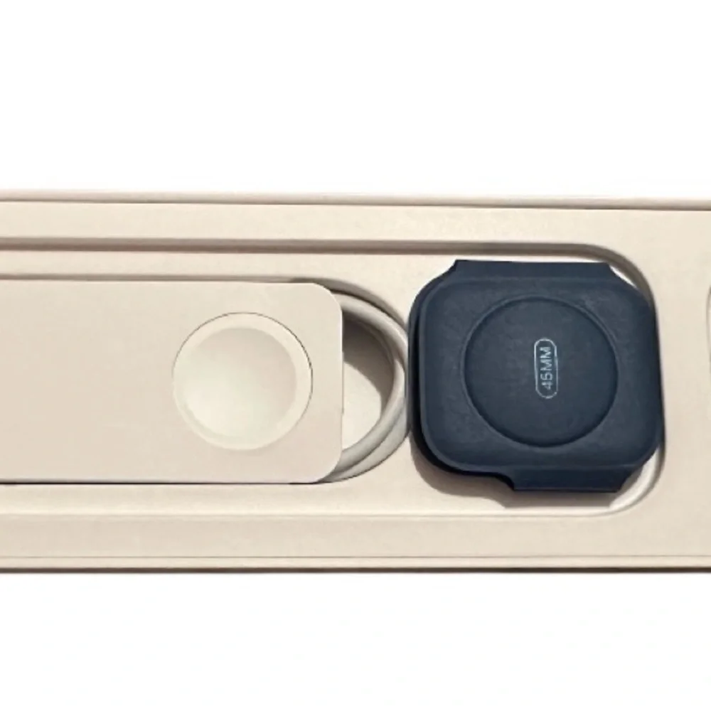 Apple Smartwatch with Blue and Beige Band